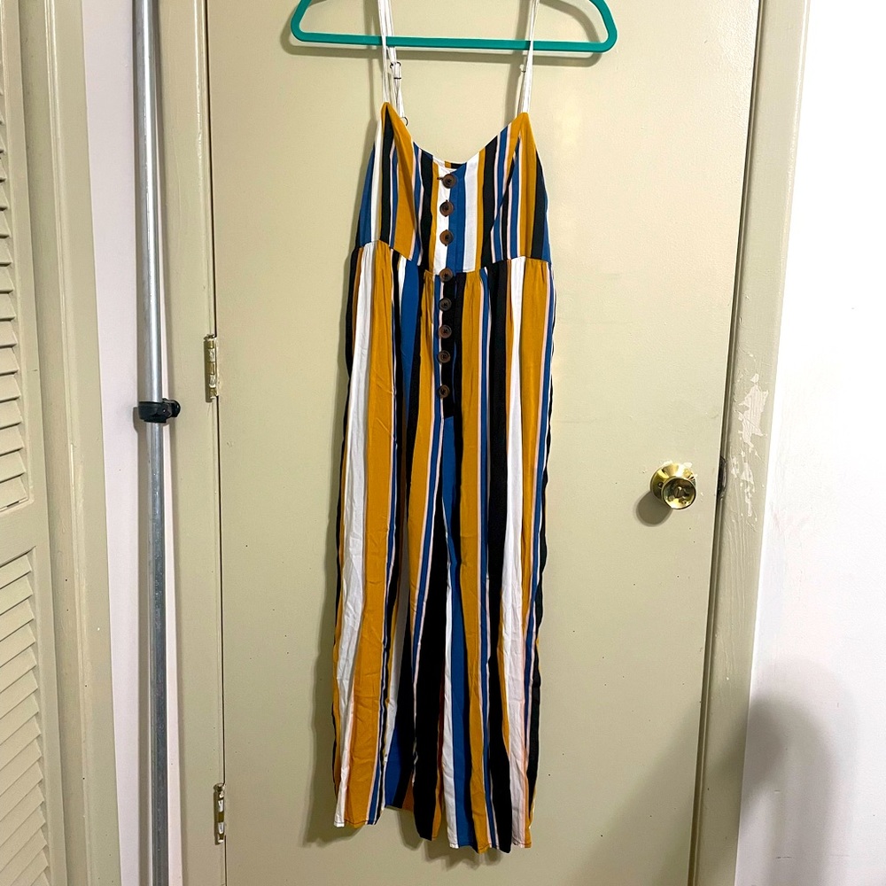 Yellow and Blue Striped Urban Outfitters Jumpsuit with Pockets Size S